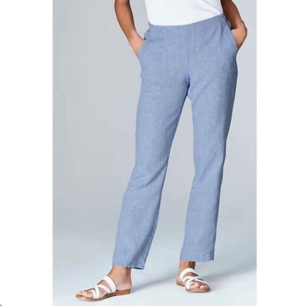 J. Jill Love Linen Chambray Blue Pull On 100% Linen Pants Size Large